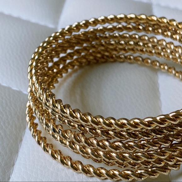 Twisted Gold Bangle Stack Bracelet Bangle Set Costume Jewelry Minimal - Picture 4 of 5